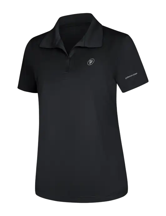 Womens Black Micropique Sport-Wick Polo w/P2 Icon Logo, Patterson Pope Wordmark Logo