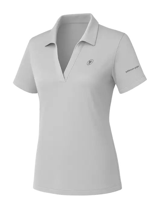 Womens Light Grey PosiCharge RacerMesh Polo w/P2 Icon Logo, Patterson Pope Wordmark Logo