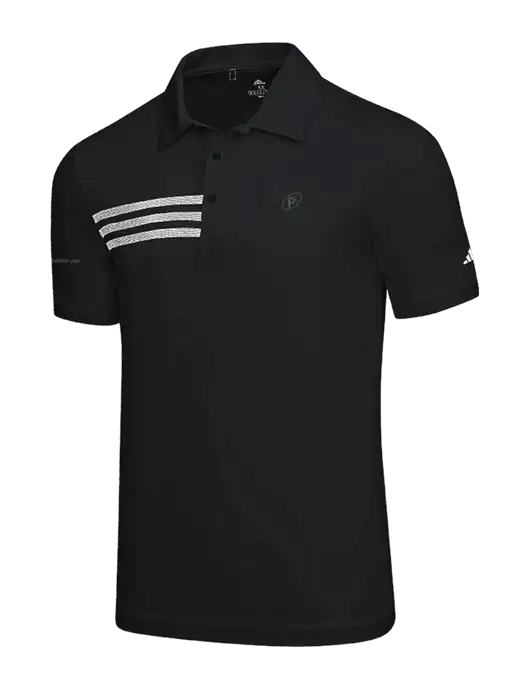 Adidas Black 3 Stripes Chest Polo w/P2 Icon Logo, Patterson Pope Wordmark Logo