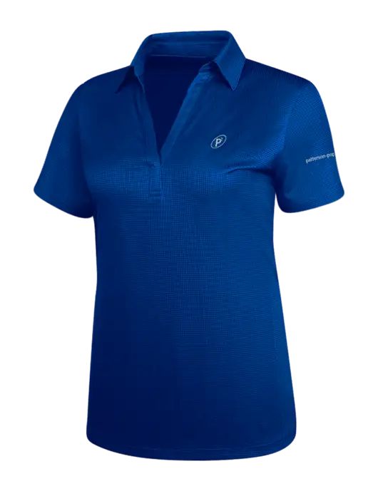 Dark Royal Blue Womens Performance Fine Jacquard Polo w/P2 Icon Logo, Patterson Pope Wordmark Logo