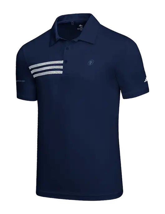 Adidas Navy 3 Stripes Chest Polo w/P2 Icon Logo, Patterson Pope Wordmark Logo