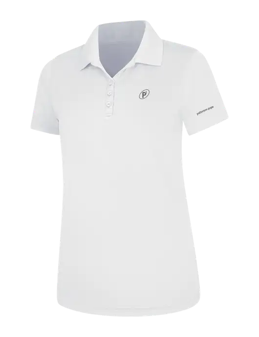 White Womens Dry Zone UV Mesh Polo w/P2 Icon Logo, Patterson Pope Wordmark Logo