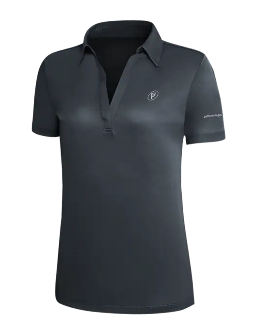 Dark Grey Silk Touch Womens Performance Polo w/P2 Icon Logo, Patterson Pope Wordmark Logo