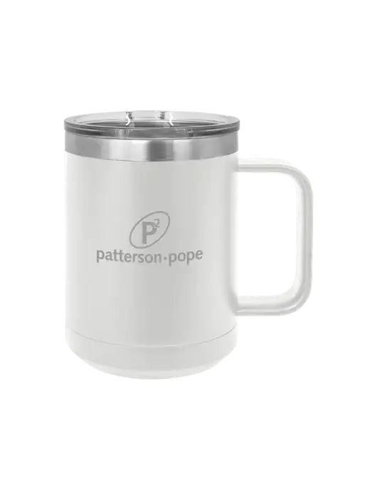 Polar Camel 15 oz Powder Coated White Vacuum Insulated Mug with Slider Lid w/P2 Logo