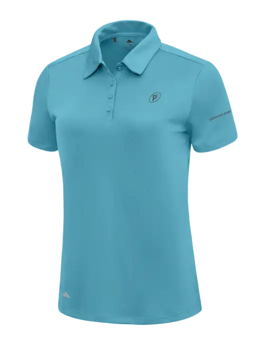 Adidas Sapphire Blue Womens Ultimate Solid Polo w/P2 Icon Logo, Patterson Pope Wordmark Logo