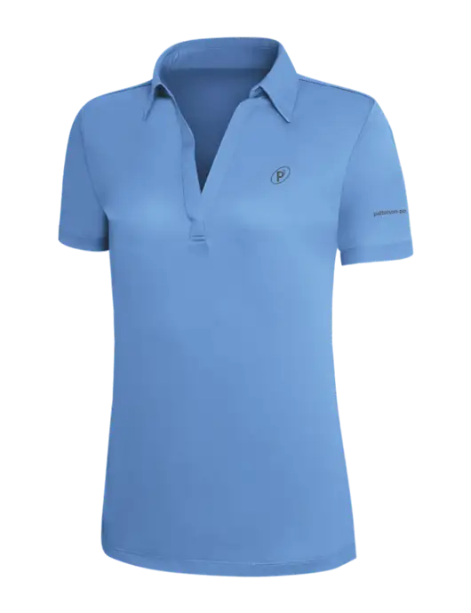 Carolina Blue Silk Touch Womens Performance Polo w/P2 Icon Logo, Patterson Pope Wordmark Logo