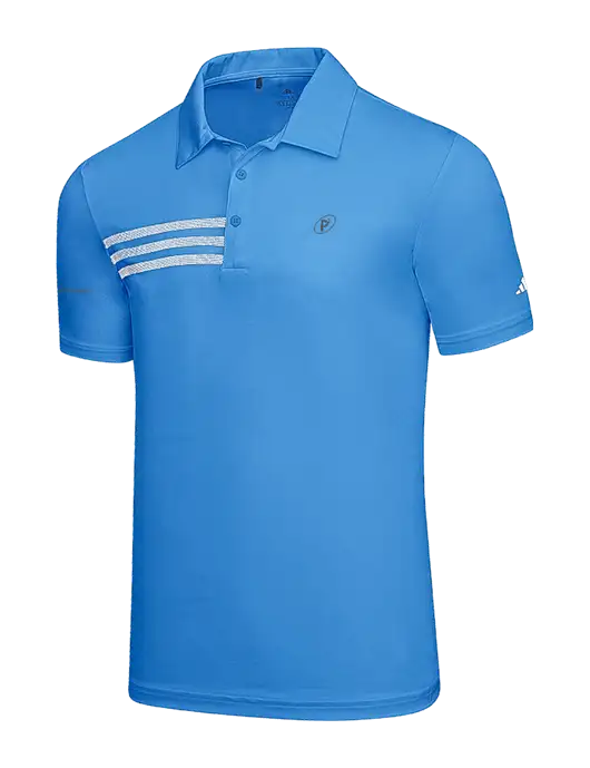 Adidas Carolina Blue 3 Stripes Chest Polo w/P2 Icon Logo, Patterson Pope Wordmark Logo
