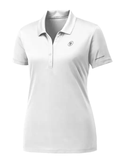 Womens White PosiCharge Competitor Polo w/P2 Icon Logo, Patterson Pope Wordmark Logo