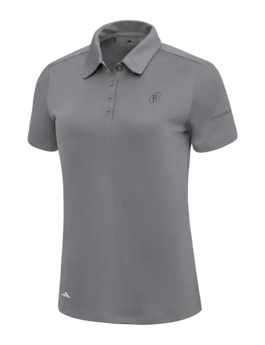 Adidas Medium Grey Womens Ultimate Solid Polo w/P2 Icon Logo, Patterson Pope Wordmark Logo