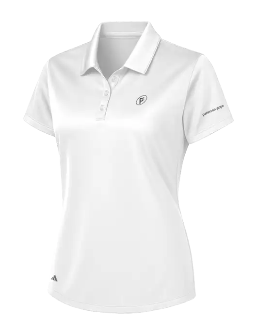 Adidas White Womens Basic Sport Polo w/P2 Icon Logo, Patterson Pope Wordmark Logo