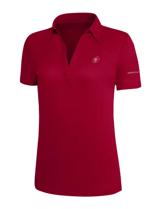 Red Silk Touch Womens Performance Polo w/P2 Icon Logo, Patterson Pope Wordmark Logo